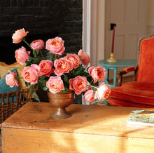 Load image into Gallery viewer, Scentifolia Roses Variety: Romantic Antike in vase in room with orange chair
