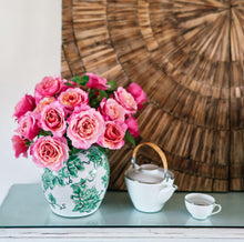 Load image into Gallery viewer, Scentifolia Roses Variety: Miyabi in japanese vase with tea set
