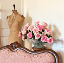 Load image into Gallery viewer, Scentifolia Roses Variety: Pink O&#39;Hara in vase with a couhc and mannequin
